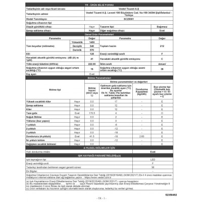 Vestel SC25001 213 LT Statik Buzdolabı