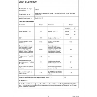 Bosch SMS4IKW51T 5 Programlı D Sınıfı Bulaşık Makinesi