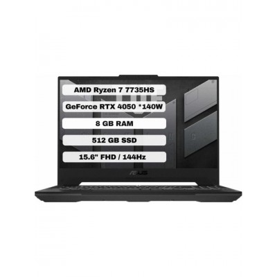 Asus TUF Gaming A15 FA507NU-LP030 AMD Ryzen 7 7735HS 8GB 512GB SSD RTX4050 Freedos 15.6" FHD 144Hz Taşınabilir Bilgisayar