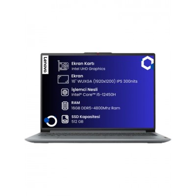 Lenovo Ideapad Slim 3 16IAH8 Intel Core I5-12450H 16GB 512GB SSD 16" Wuxga (1920X1200) IPS Panel Freedos Taşınabilir Bilgisayar
