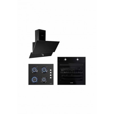 Kumtel Black Still Button B66-S2 - KO-40 TAHDF - DA6-830 Siyah Ankastre Set